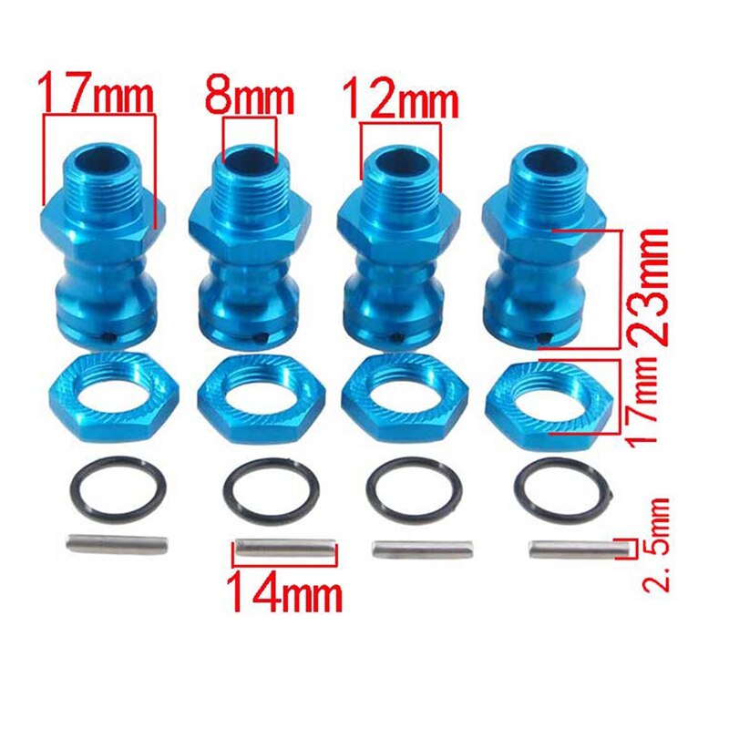 4 stk 89108 17mm hexadapterhjulnav 23 mm forlengelseskombinator for 1/8 rc terrengbil