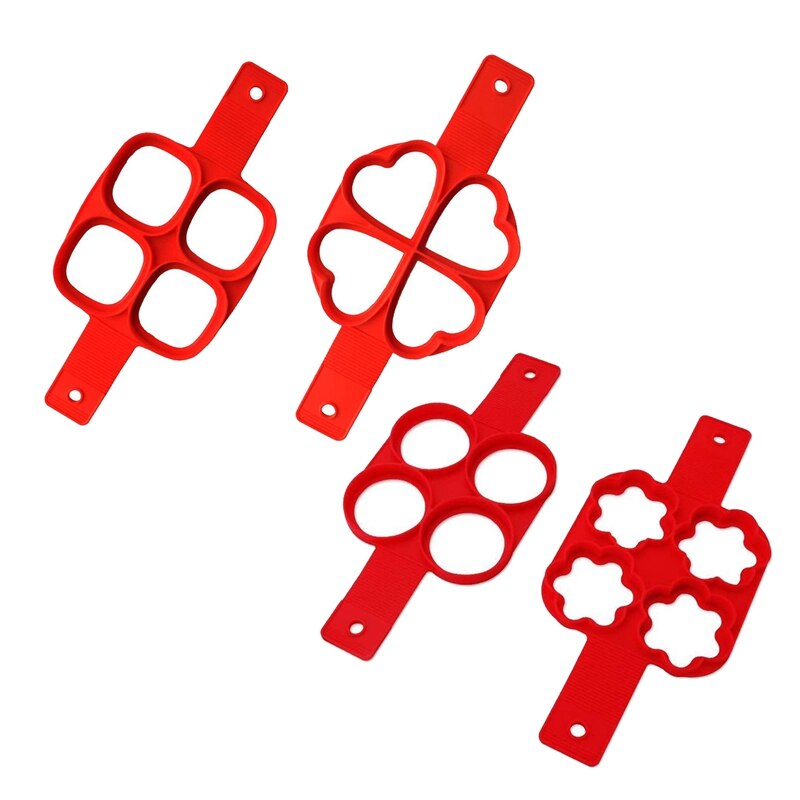 Flip Cooker Pancakes Mold,4-Pack Nonstick Silicone Pancake Mold,Breakfast Pancake Shaper-Round+Heart Shape+Flower+Square: Default Title