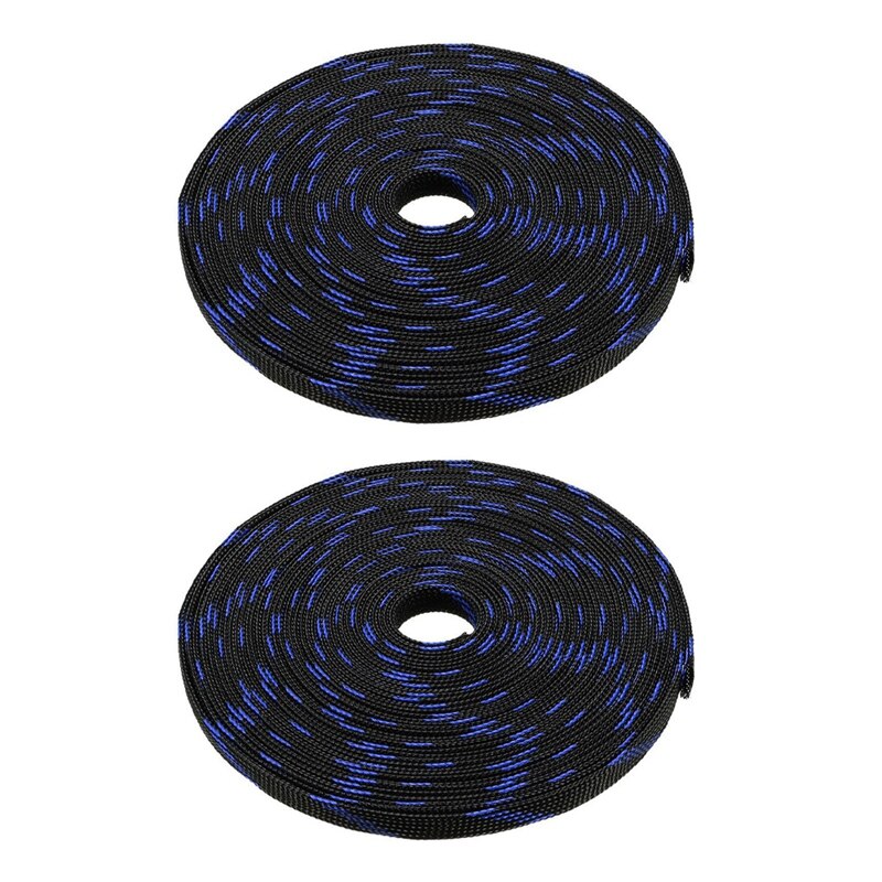 2X Pet Braided Sleeving 32.8 Feet 10M Expandable Cable Wrap 10Mm Diameter Wire Sheath Blue Black: Default Title