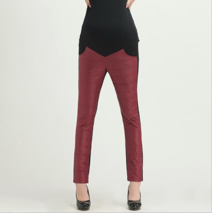 Womens Maternity Pants Winter Warm Packable Down Pants Compressor Lightweight Windproof Pregnant Snow Trousers for pregnancy: Wine red / XS