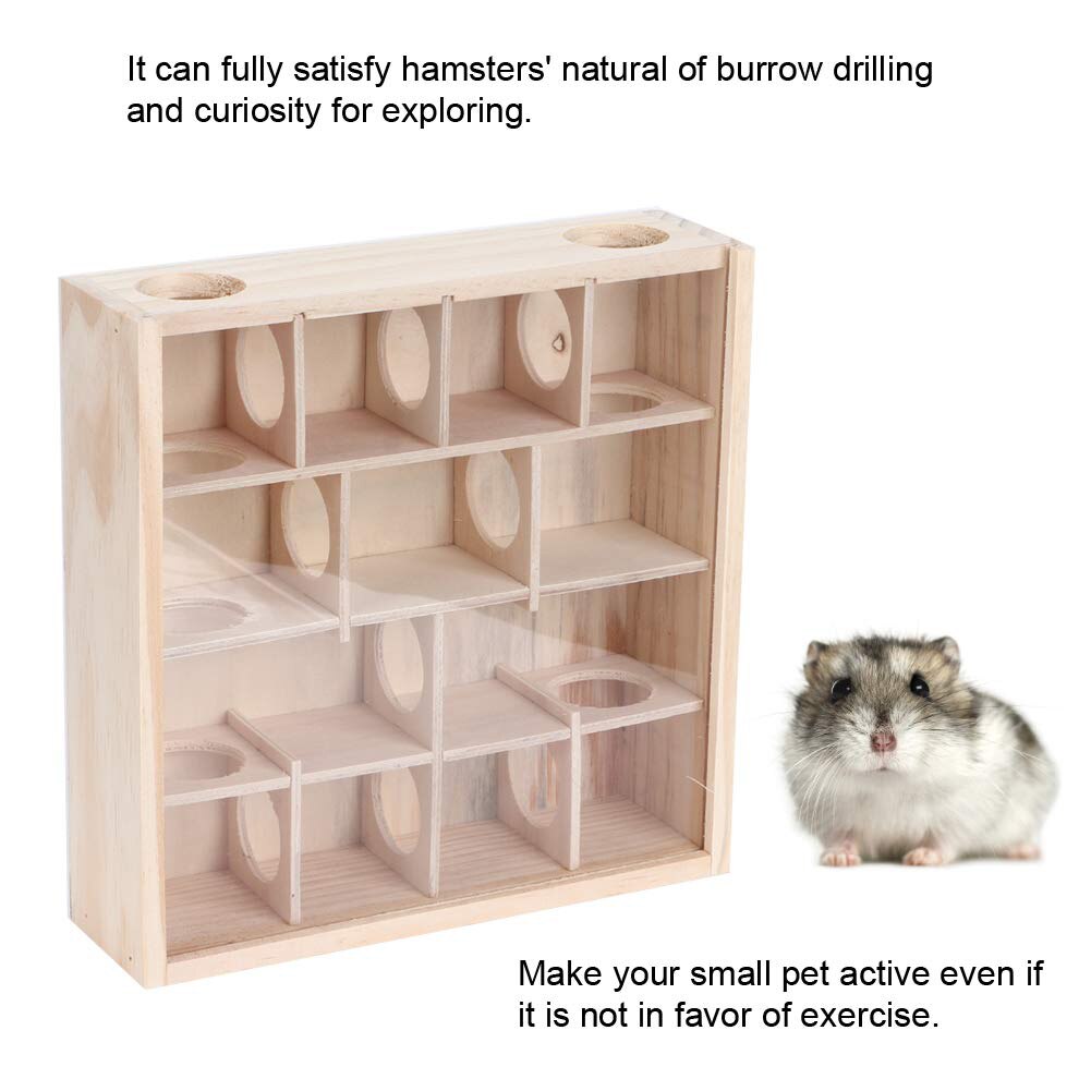 Natural Wooden Maze Tunnel Hamster Toy with Cover Mice Small Animals Pet Activity Sport Labyrinth Intelligent Interactive Toys