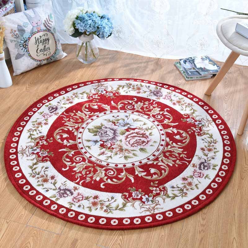 Luksus rundt tæppe til stuen jacquard klassiske skridsikre blomstrede gulvmåtter soveværelse børn lege vand absorption område tæpper: Farve  no 3 / Diameter 80cm