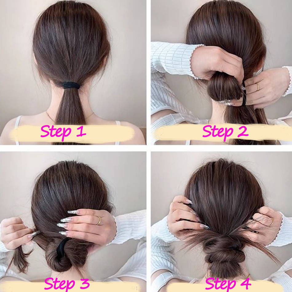 Paquete de pelo sintético de 50cm con lazo elástico, moño de pelo DIY, cola de caballo para aumentar el cabello, peluca con cabeza de bola Natural esponjosa