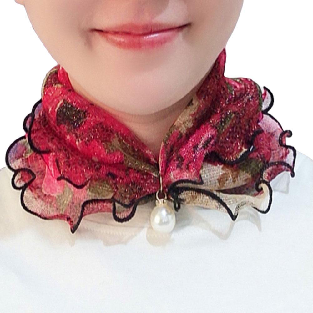 Ruffled Shiny Gold Silk Scarf Pearl Pendant Neck Lady&#39;s Head Jewelry Scarves Hair Accessory Necklace Girl Kerchief A3Z9
