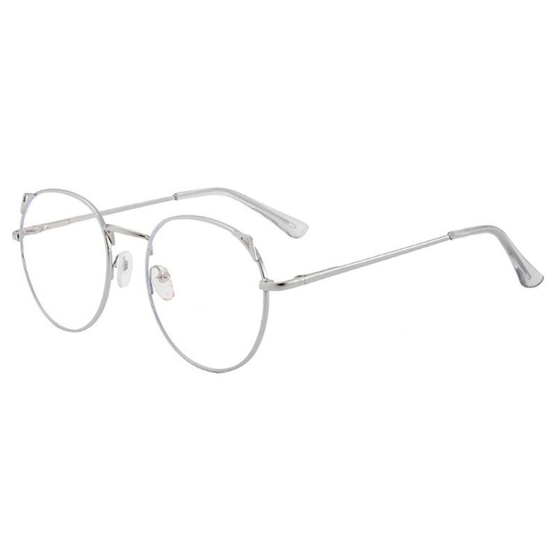 Montura de gafas de sol con orejas de gato redondas bonitas, protección ocular para ordenador, gafas ópticas Unisex: Silver