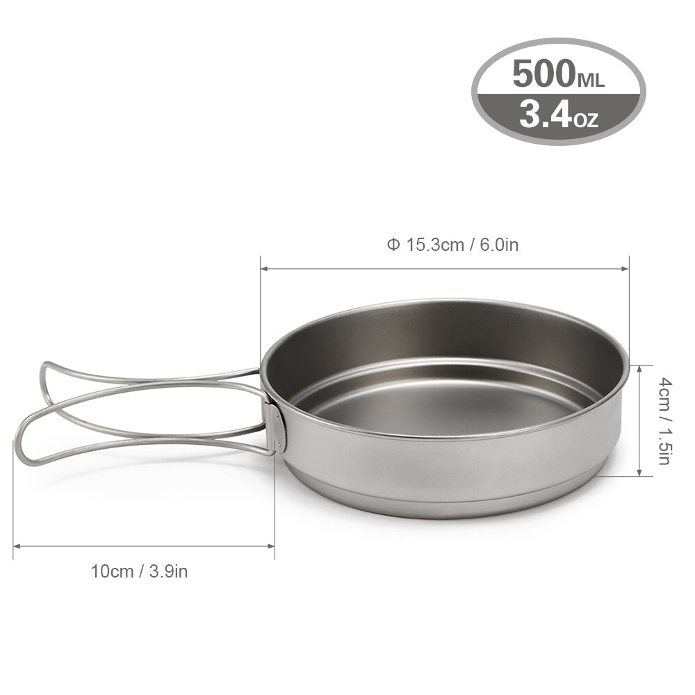 350ml/500ml ultralätt stekpanna i titan miljövänlig bärbar campingkokkärl utomhus i titanpanna med vikbart handtag