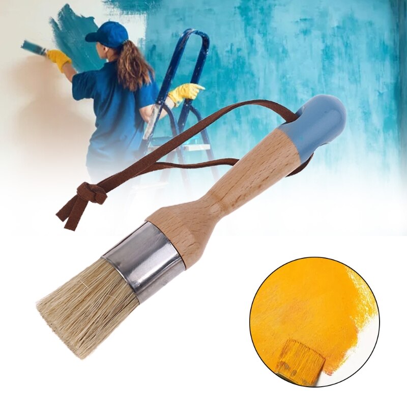 2 Stuks Ronde En Platte Krijt Verf Wax Borstel Ergonomische Houten Handvat Natuurlijke Haren Borstels Meubels Diy Schilderen Waxen Tool