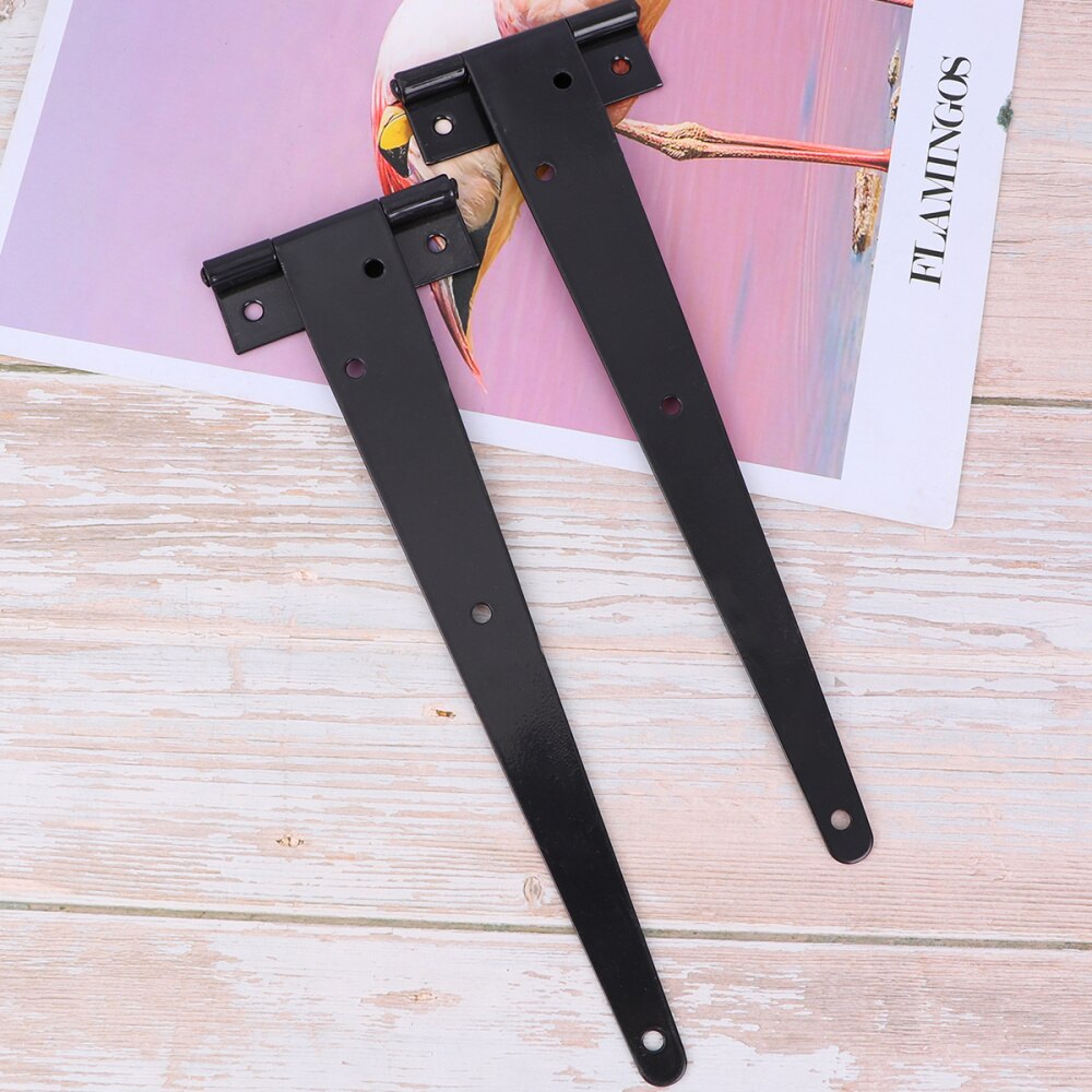 2PCS 10 Inches T Shape Rustproof Iron Light Duty Shed Hinge Gate Strap Hinge Door Gates Hinges (Black)