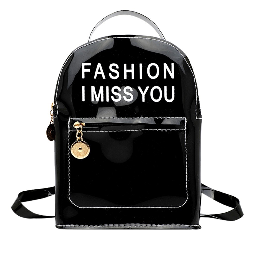 Molave backpack Women Students Beach Solid Color Letter print Transparent Bag Backpack Shoulder Bag shopping bag: Black