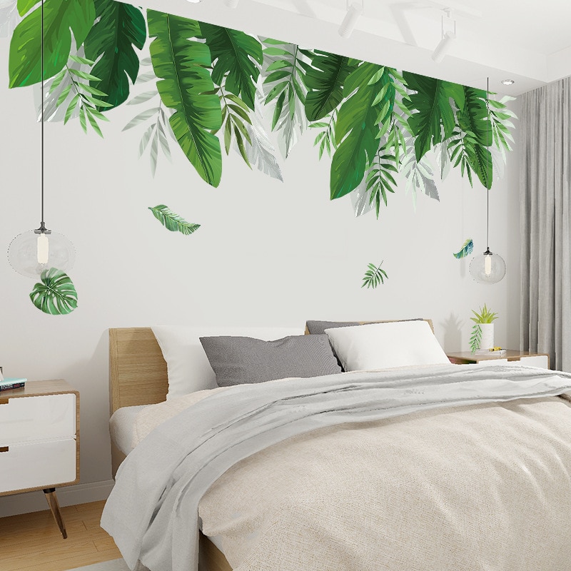 Pegatinas de pared de hoja de plátano para sala de estar, dormitorio, vinilo ecológico, murales de arte, plantas tropicales, póster para decoración del hogar