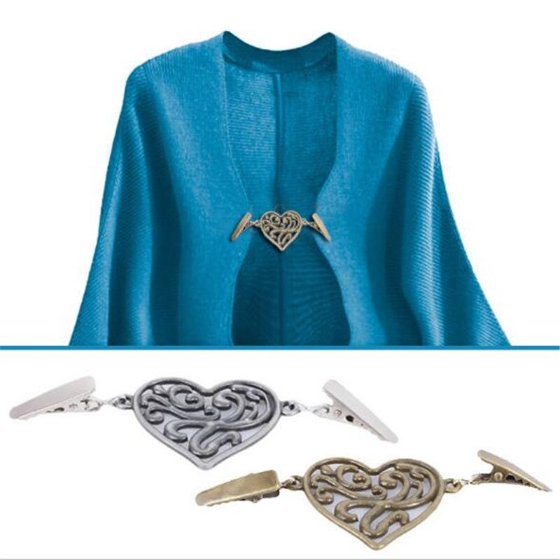 Hjerteform sweater cardigan clips sjal andeclips spænder til tøj dekoration perle perle pin broche metal spænde