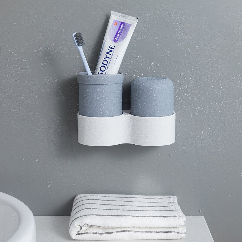 Bathroom Suction Wall Toothbrush Holder Wall-mounted Toilet Set Rack Storage Rack Toothbrush Cup Holder Tumbler Holder