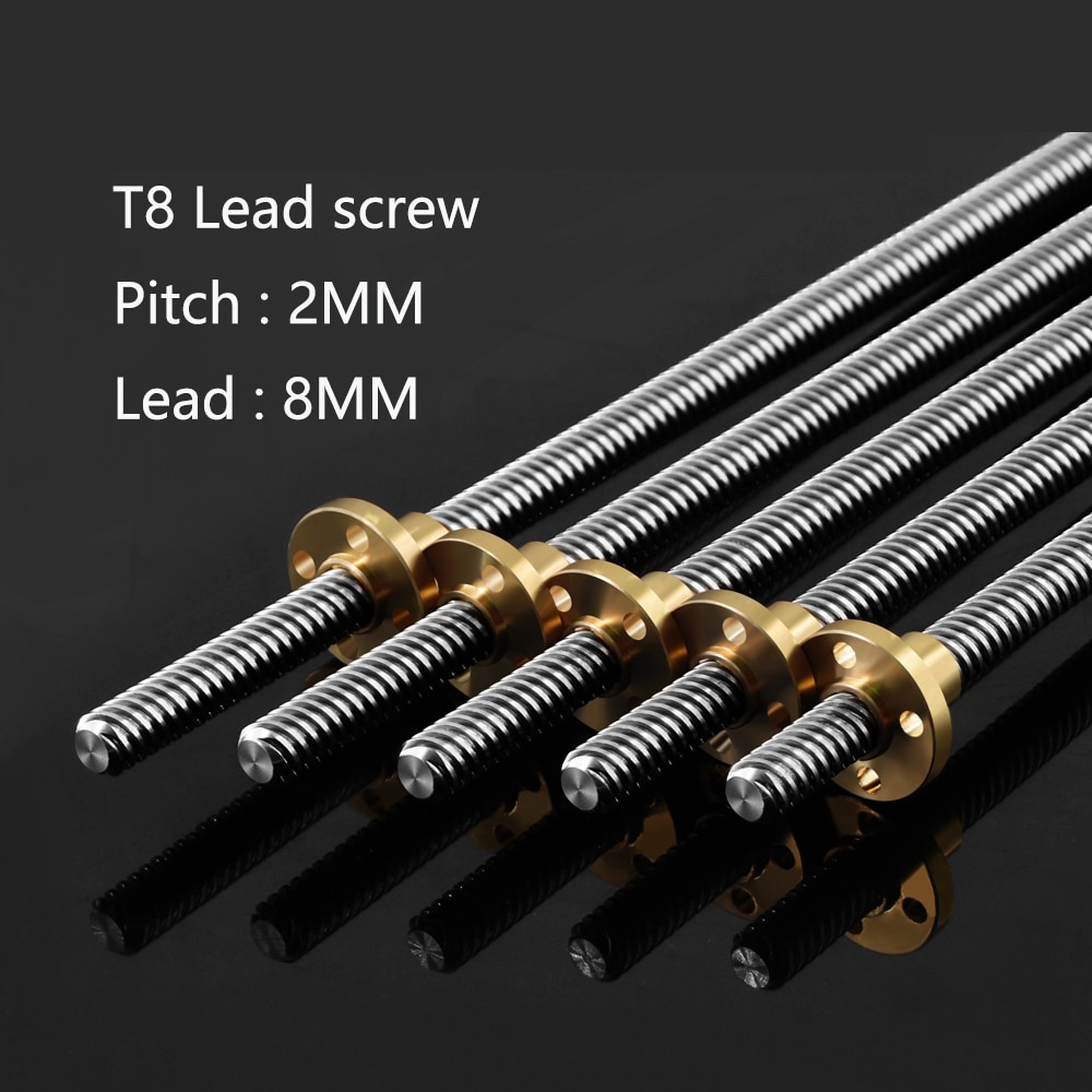 2pcs/lot T8 Lead Screw OD 8mm Pitch 2mm Lead 8mm 250mm 300mm 330mm 350mm 400mm 500mm With Brass Nut For Reprap 3D Printer