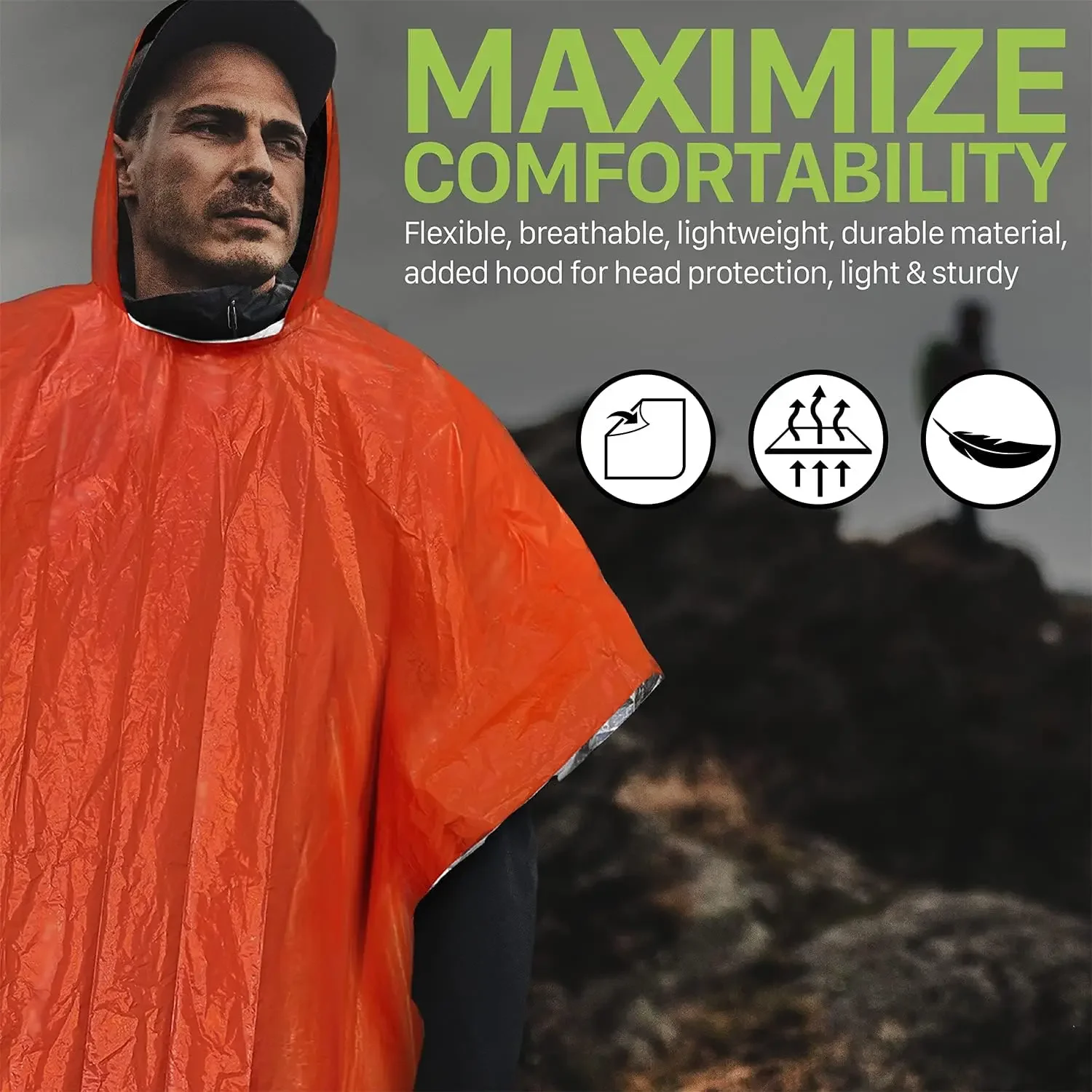 Poncho de chuva de emergência capa de chuva reutilizável resistente às intempéries das mulheres dos homens acampamento caminhadas ao ar livre sobrevivência à prova dwaterproof água engrenagem viagem