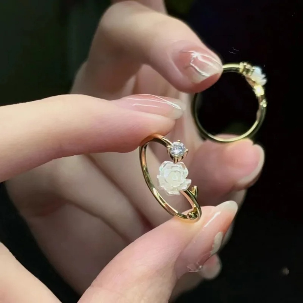 Luxe zirkonia bloemvormige ringen voor vrouwen, met kubieke zirkonia, roos, kersenbloesem en tulp, verstelbare vingerring, trouwsieraad.