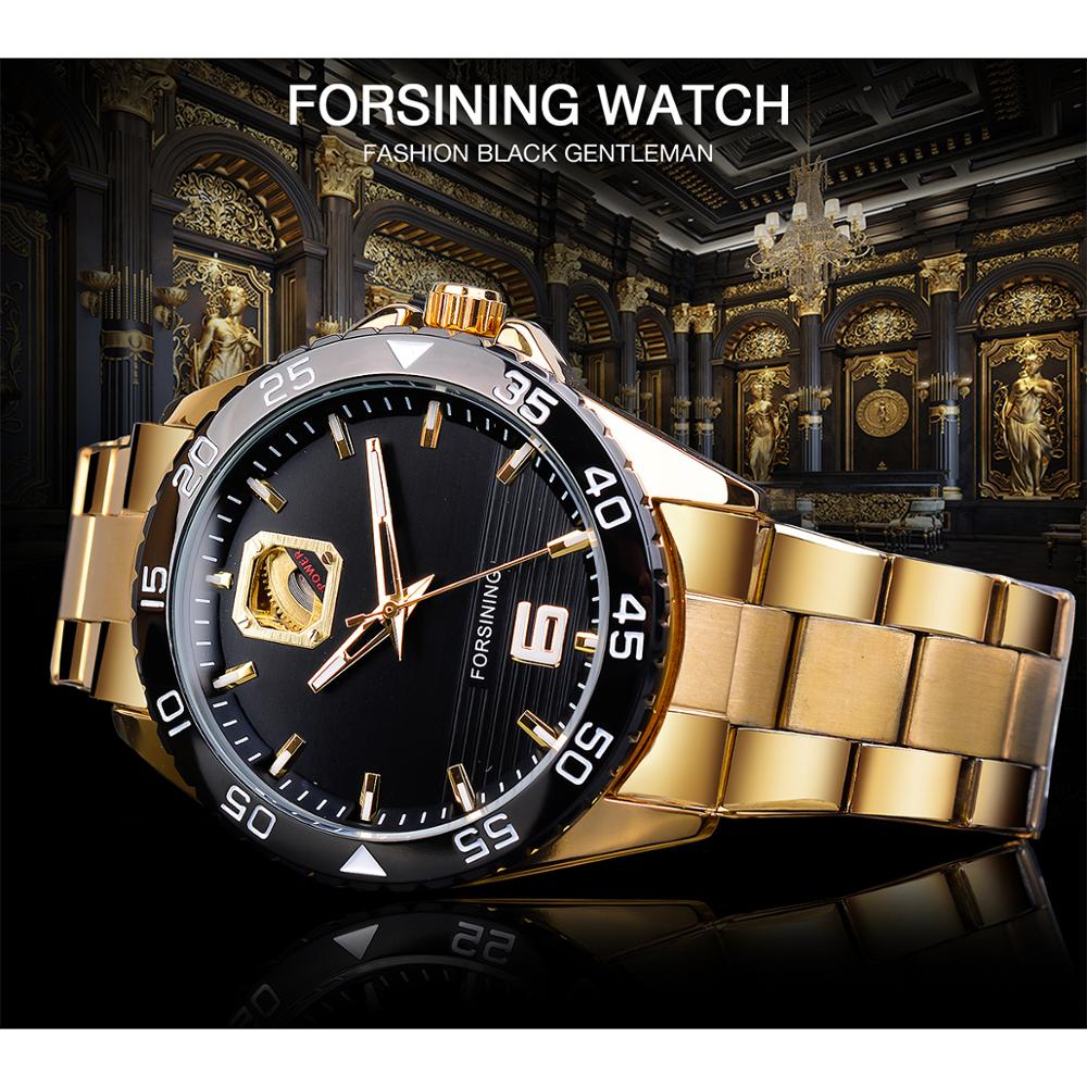 Forsining Mechanische Heren Horloges Top Brand Luxe Automatische Man Horloges Golden Rvs Waterdichte Lichtgevende Handen Klok