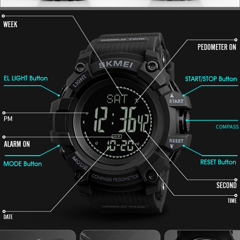Hommes sport montres heures podomètre Calories montre numérique hommes altimètre baromètre boussole thermomètre météo Relojes SKMEI