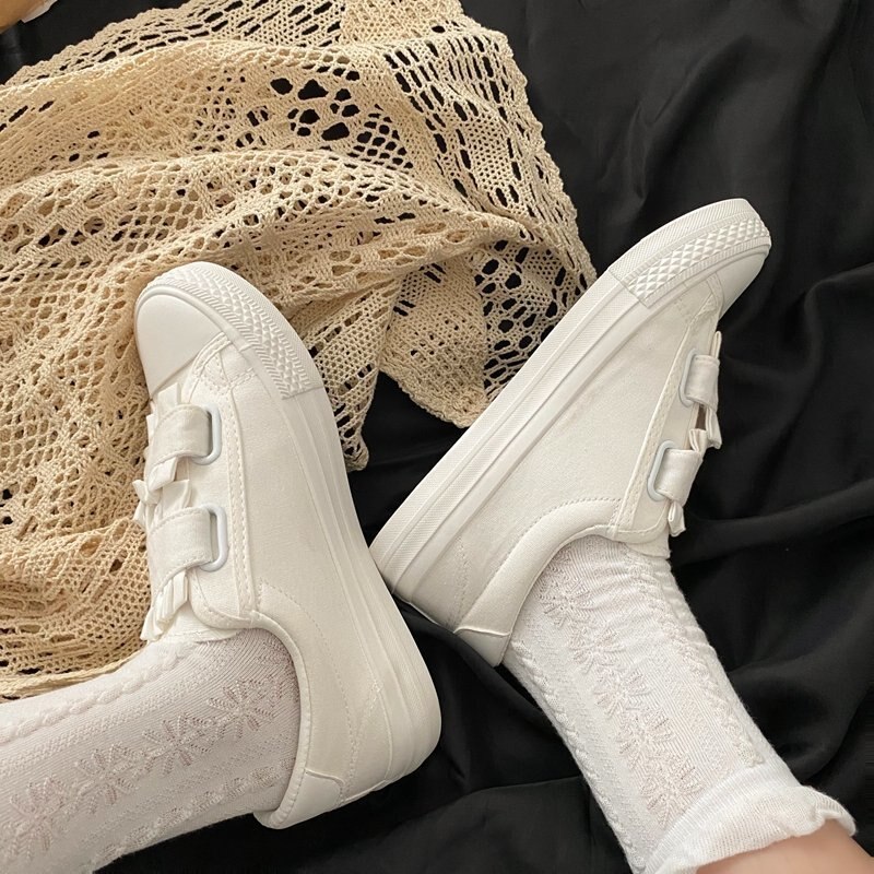 women's All-match casual shoes lace white shoes cute velcro canvas shoes sneakers Trendy Shoes for women