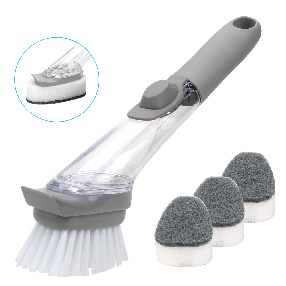 HOOMIN Sink Floor Cleaning Tools Washing Dish Brushes Cleaning Scrubber With 3Pcs Non-Stick Oil Scouring Pad Automatic Liquid