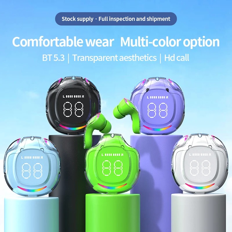 Auriculares inalámbricos Bluetooth 5,3 transparentes con pantalla Digital LED sonido estéreo TWS ENC auriculares micrófono para trabajo deportivo