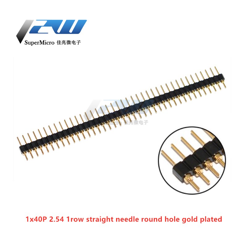 5pcs Round hole pin header 2.54mm pitch row female single row 1*40p double row 2*40p double row pin round pin gold plated: 1row male gold