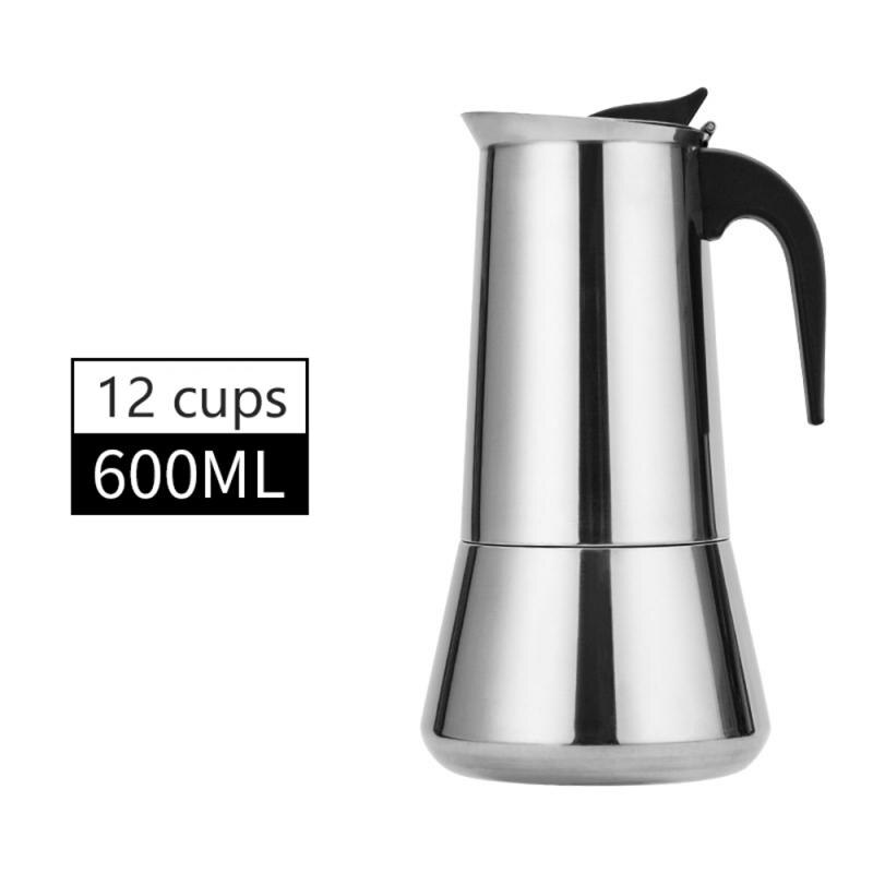 Stainless Steel Coffee Pot Coffee Maker Latte Percolator Stove Coffee Maker Pot Percolator Induction Cooker Stovetop Coffee Tool: 600ML