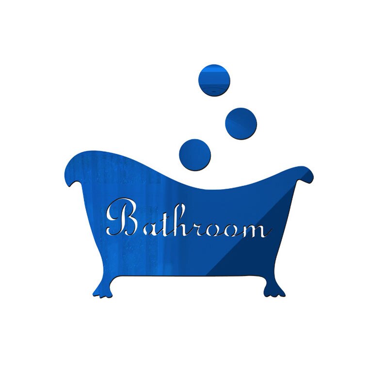 3D Acrylic Mirror Bathroom Wall Sticker DIY bathtub mirror sticker Door Entrance Sign funny Home decoration sticker: Blue