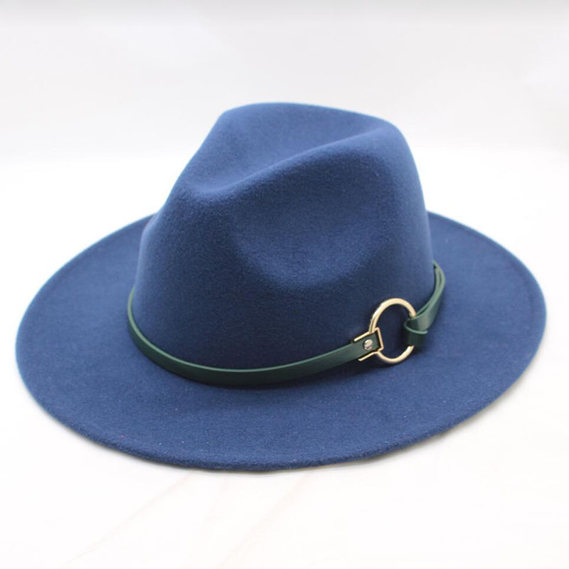 BING YUA HAO XUAN Brand Ladies Fedora Hat Wool Wide Winter Cap Felt Hats Women Hat Children: Navy