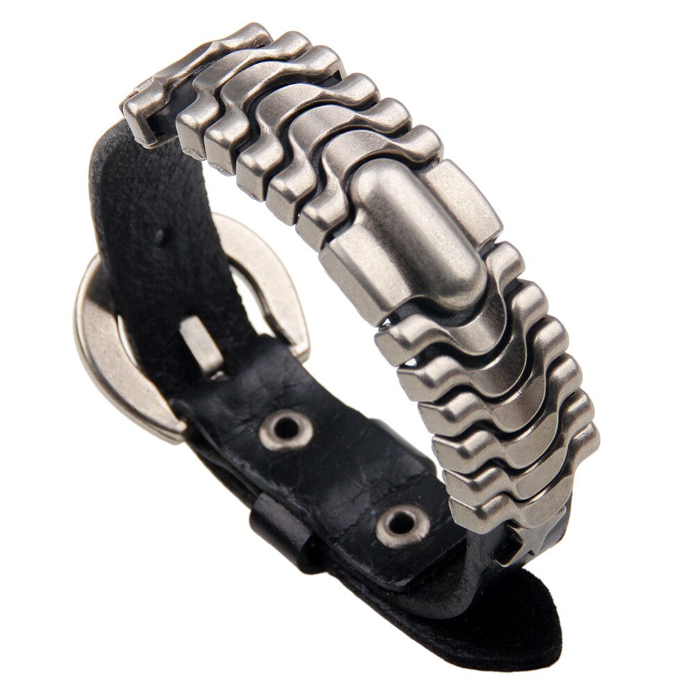Stijlvolle Simple Metal Lederen Armband Voor Mannen Verstelbare Maat Alloy Armband Bruin Rood Geel