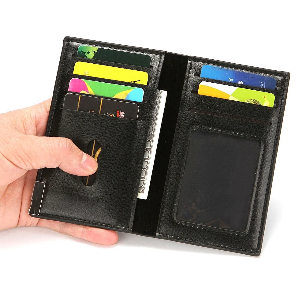 Loja de cierre hacia abajo, venta de liquidación, bolsos de cuero PU para tarjetas de crédito, monedero con patrón de lichi para hombre, tarjetero de identificación y tarjetas de visita