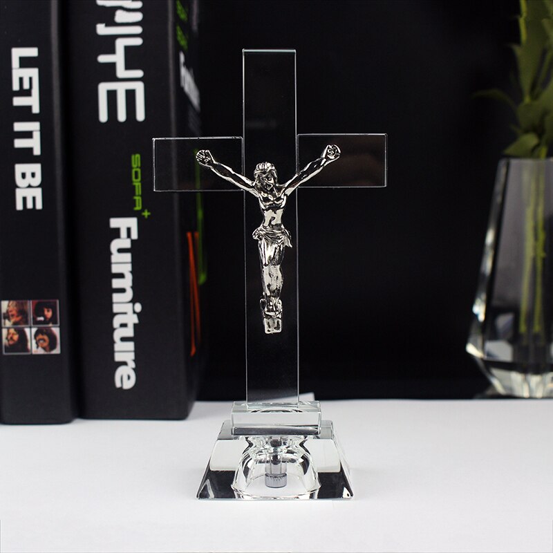 Christelijke Nachtlampje Crystal Jesus Cross Standbeeld Decor Religieuze Stijl Kerk Decoratie Thuis Desktop Craft Ornament