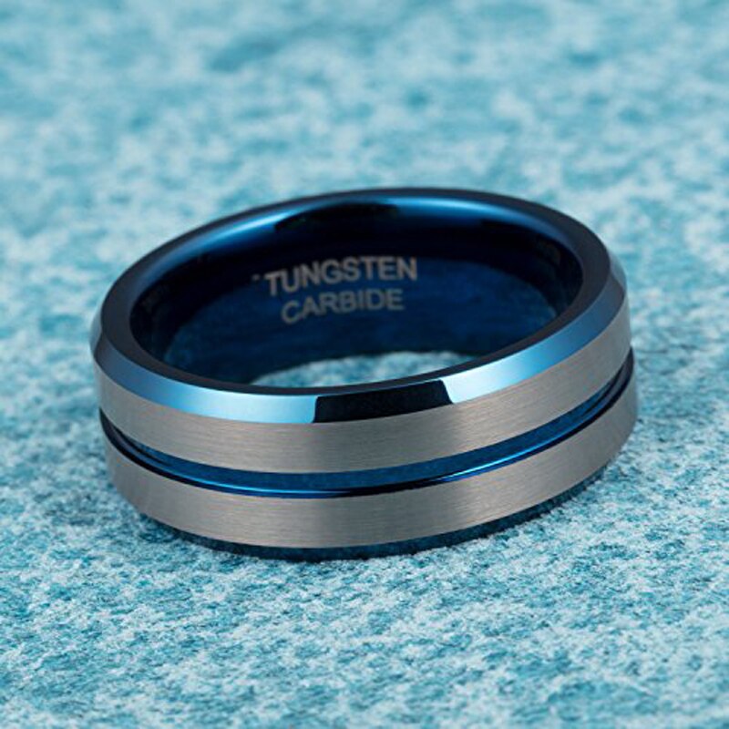 Tigrade wolfraamcarbide ring heren dames unisex zilverkleur blauwe lijn trouwringen koolstofvezel groef ring merk