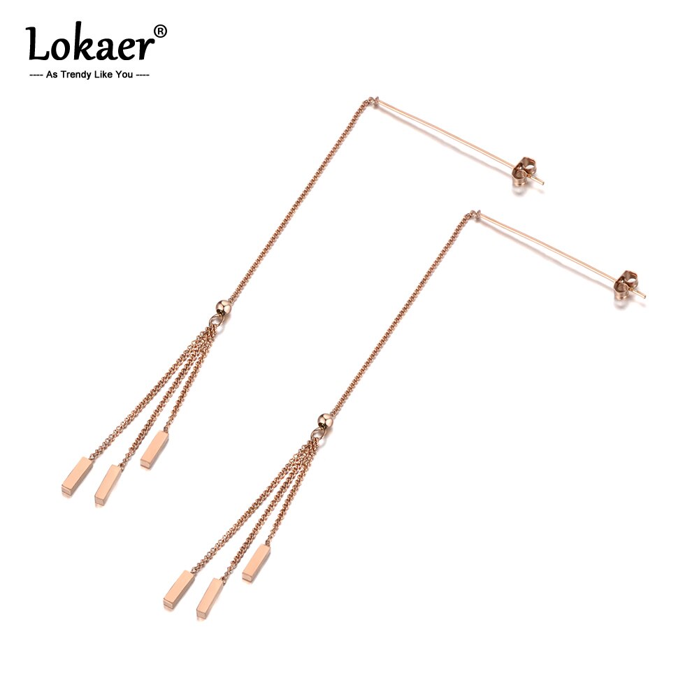 Lokaer Trendy Titanium Rvs Geometrische Lange Tassel Oorbellen Voor Vrouwen Meisje Bohemen Chain Dangle Earring Sieraden E19191