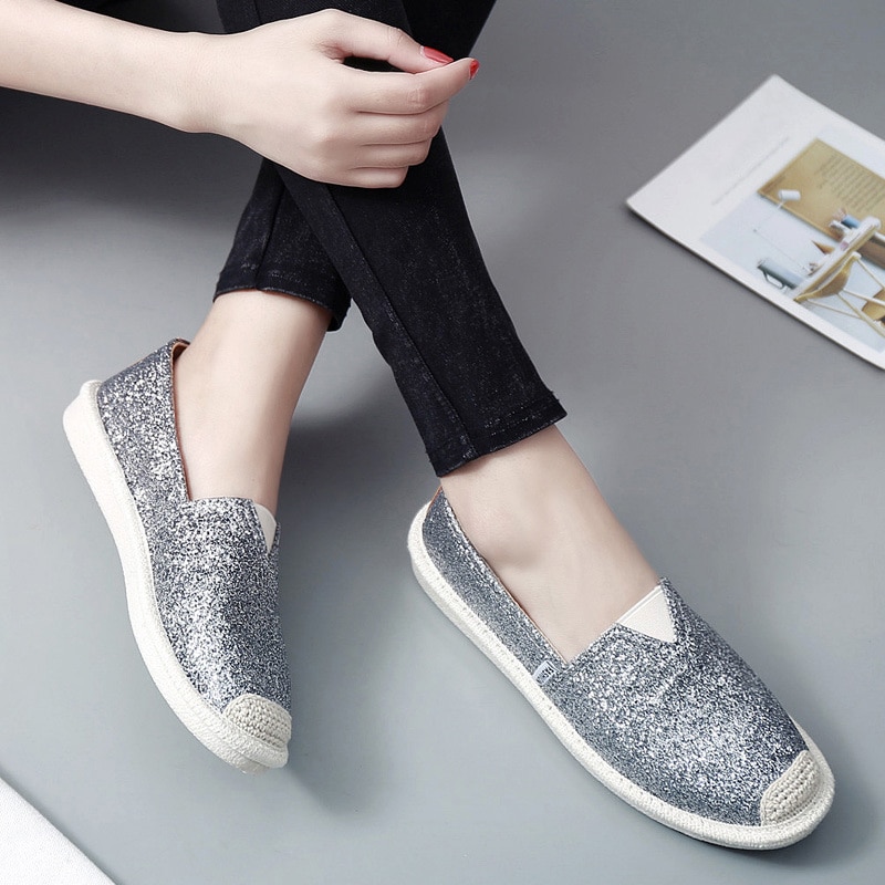 Zapatos planos informales para mujer, mocasines de pescador ostentosos, dorados y plateados, ligeros y poco profundos, zapatillas para niñas