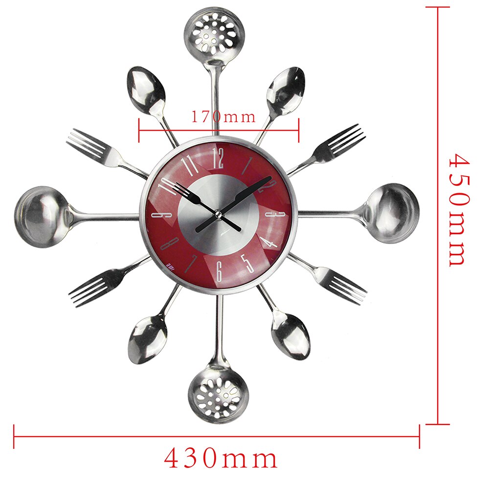 Large Cutlery Kitchen Wall Clock Medern Metal Kitchen Spoon Forks Wall Clocks Home Decor Wall Watch Horloge Murale