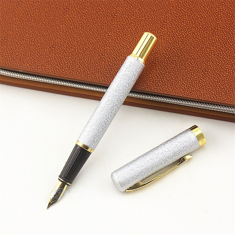 Frosted silver Diamond Gold clip Fountain Pen luxury office ink pen 0.5mm nib pen
