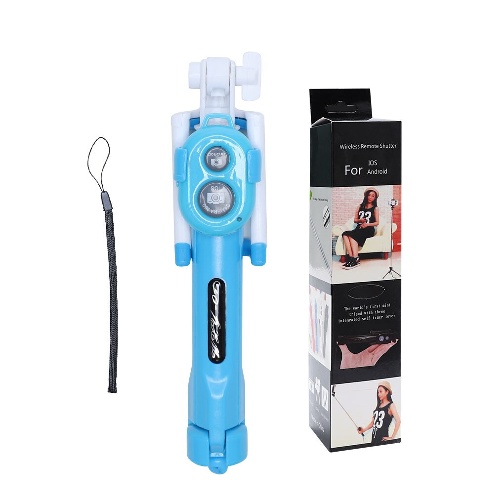 3 w 1 Bezprzewodowy Kijkek Selfie Bluetooth + Mini Statyw z Pilotem do Telefonu: Niebieski