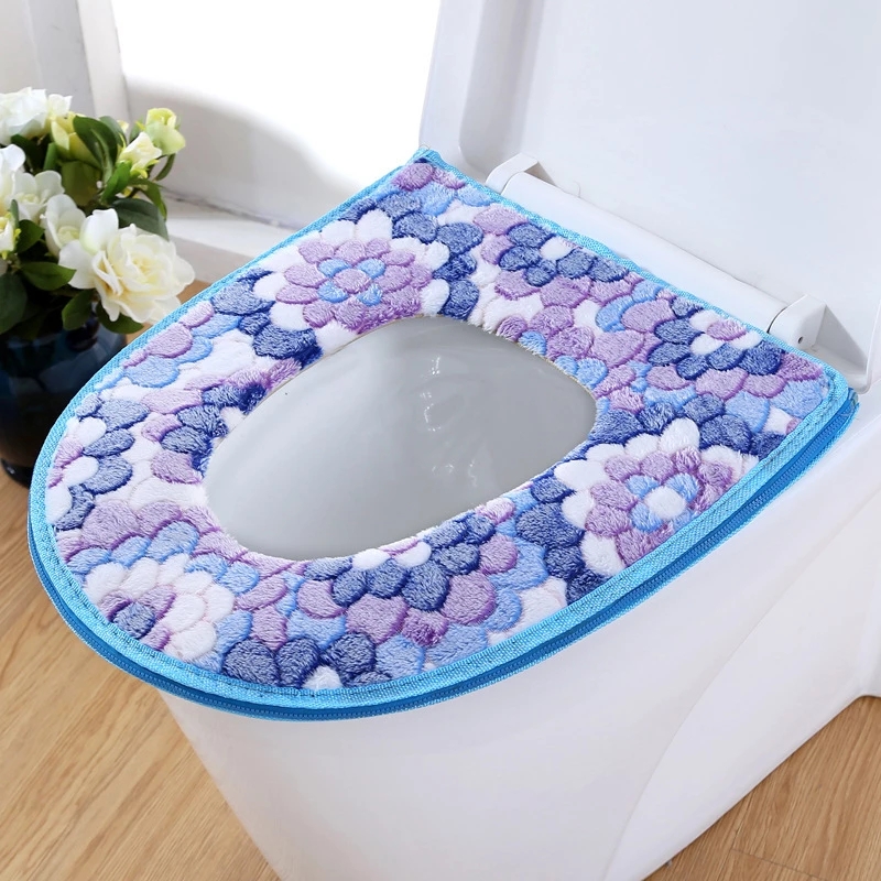 Wc Sitz Abdeckung Weiche Dickere Warme Plüsch Wc-sitz Deckel Pad Hause Dekoration Bathoom schließt matt Mit Reißverschluss Wasserdicht: Blau(Velcro)