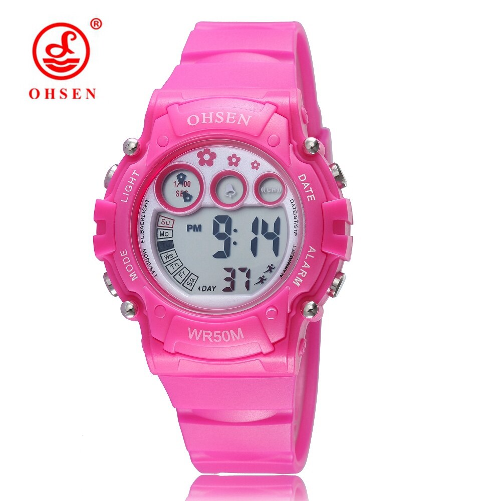 Vandtæt digital drengepige ur stopur silikone rem sød hvid baby børn armbåndsur svømning sport børn ur: Rød rose ur