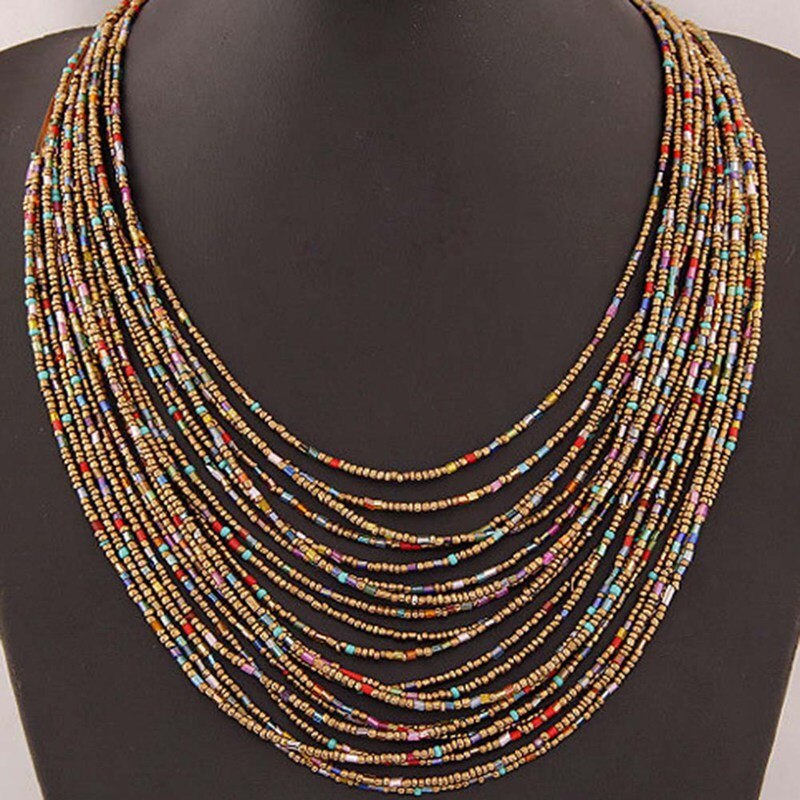 Bohemian Stijl Kleurrijke Kwastje multi-layer Hand geweven Kralen Kraag Bib Ketting Statement Ketting vrouwen Mode Accessoires: MC