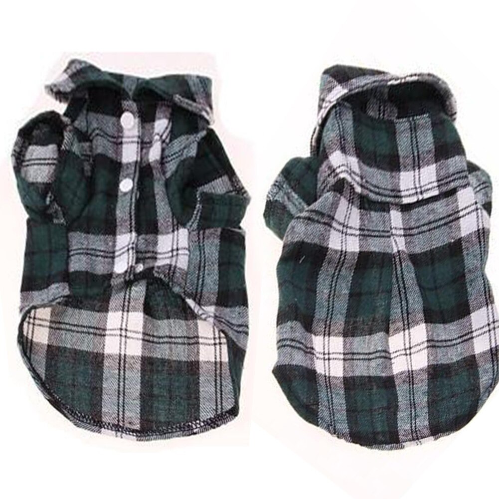 Plaid Dog Shirt Casual Puppy Clothing Short Sleeve T-shirt For Small Medium Dog Costume Pet Supplies: Green / S