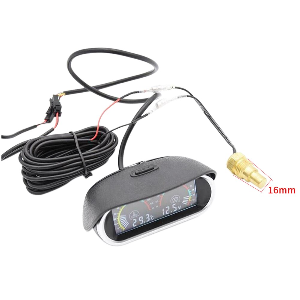 Horizontal Truck High Accuracy 2 In 1 Temp Sensor Car Motorcycle Universal Water Temperature Gauge 12V 24V Durable LCD Voltmeter: 16mm