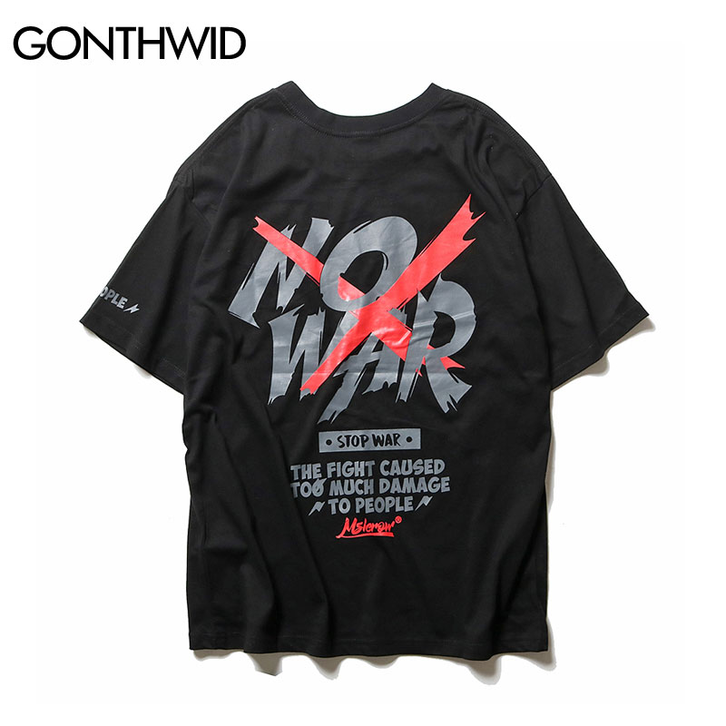 Gonthwid no war trykt t-shirt sommer anti krig tshirts herre hip hop afslappet kortærmede toppe t-shirts streetwear t-shirts