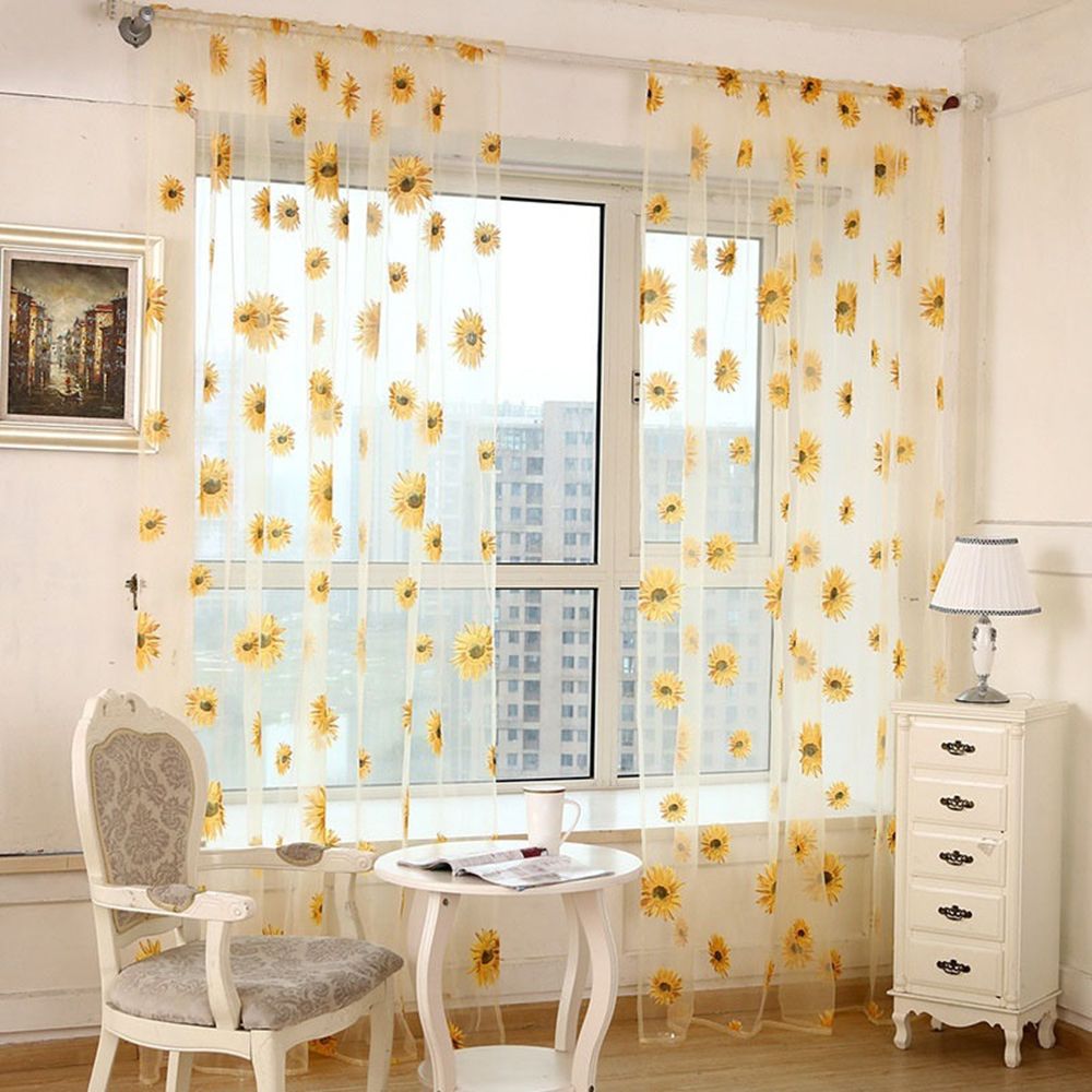 1PC Tulle Sunflower Pattern Curtain Family Decoration Tulle Kitchen Balcony Room Flowers Window Blind blinds Party Decoration