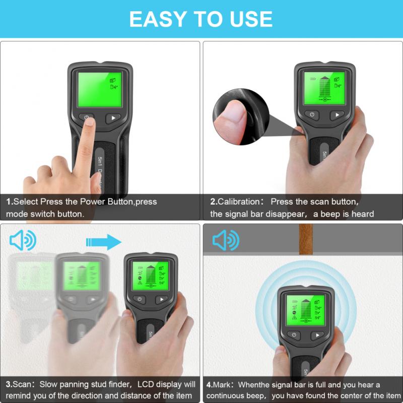 5 IN 1 Digital Metal Detector Multifunction Wall Scanner AC Wood Wall Stud Finder Copper Detect Wall Scanners Instr