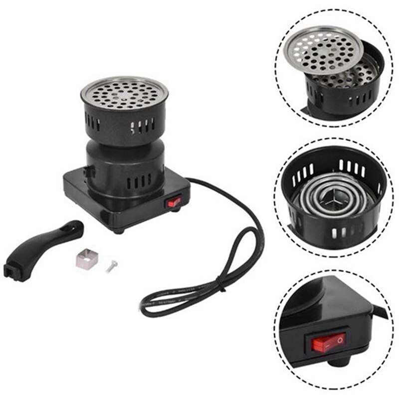 1X650W Heater Houtskool Kookplaat Kookplaat Kolen Elektrische Brander Us Plug & 2 Stuks Handleiding Roestvrij Staal zwarte Peper Grinder