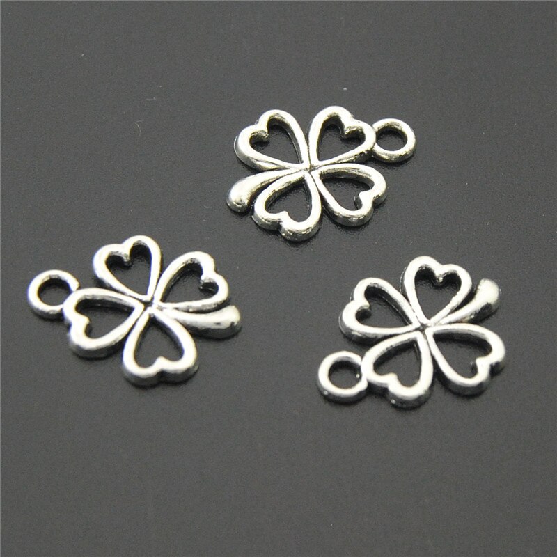 60Pcs Zilver Kleur Alloy Lucky Klavertje Vier Bedels Kralen Fit Armband Diy A2225