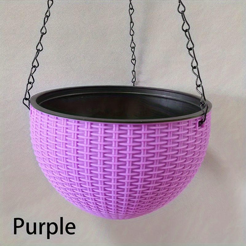 De 1 maceta de plástico tejida de ratán colgante, cesta de macetero colgante de estilo europeo, maceta grande de resina colgante para orquídeas de interior: Morado