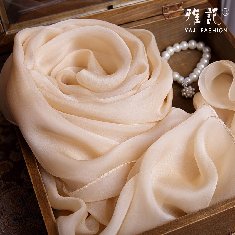 Bufanda de seda 100% para mujer, bufanda de seda Color Beige Nude Foulard femme, chal suave, primavera Otoño Invierno verano