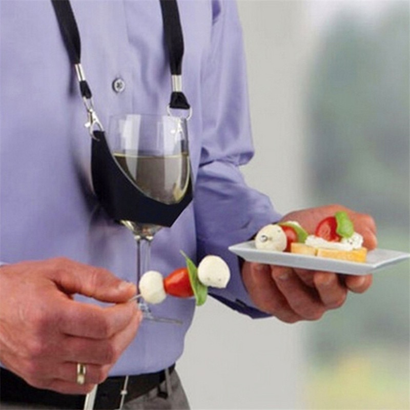 1PC Strap Wine Sling Yoke Glass Holder Support Neck Strap for Birthday Cocktail Party Bar Tools Portable Black Wine Glass Holder